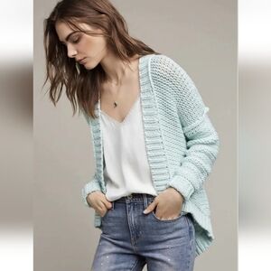 Anthropologie MOTH Womens Mint Green Chunky Knit Open Front Cardigan Size XS